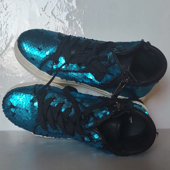 KidPik Reverse Sequin High Top Sneaker size 3 Blue Black - Picture 4 of 7